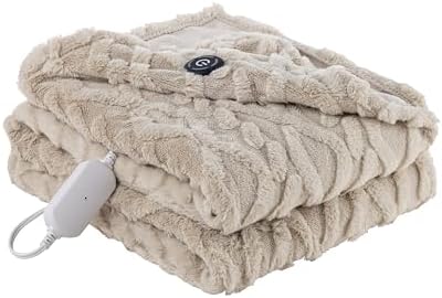 Berkshire Reversible Heated Throw - Jacquard Faux Fur & Silky Plu...