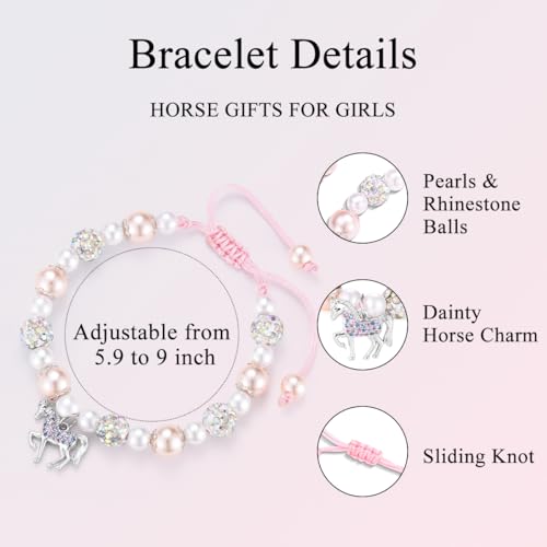 Image of Horse Gifts for Girls, Cute Horse Bracelet Jewelry Stuff with Inspirational Quote Card, Cool Gifts for Horses Lovers Daughter Granddaughter Niece on Birthday Christmas