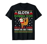 Funny Sloth Running Team Xmas Lights Ugly Sloth Christmas T-Shirt