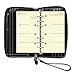 Filofax Malden Zip Organizer, Personal Compact Size, Black - Tactile, Full-Grain Buffalo Leather, Six Rings, Cotton Cream Week-to-View Calendar Diary, Multilingual, 2025 (C022630-25)