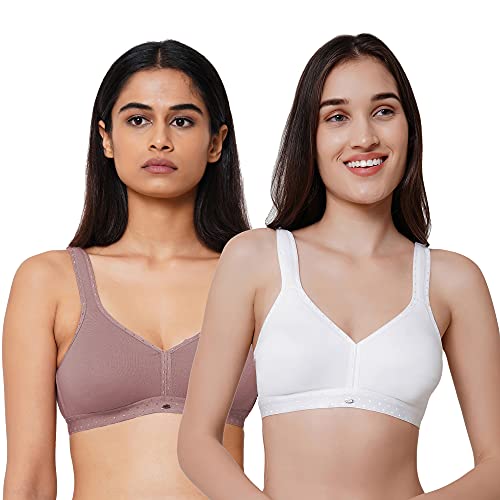 Image of SOIE Women Solid Non Padded Non Wired Full Coverage Stretch Cotton T Shirt Bra Combo Pack of 2