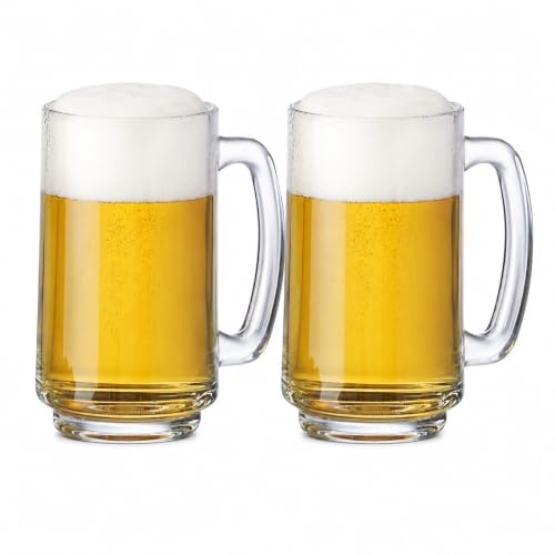 Image of WRINGO Solid Heavy Beer Mugs Set of 2, 450ML Glass Mug with Handle, Large Big Heavy Mugs for Freezer, Multipurpose Mugs, Dishwasher & Microwave Safe (BR-10)