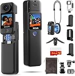 SJCAM C300 4K Vlogging Video Camera,64GB Card,4K Pocket Action Camera Waterproof,7Hour Power,6-Axis Stabilization,Dual-Touch Screen 154°FOV Travel Handheld Camera for Live Streaming with Kits,Black