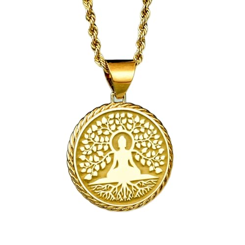 Pendentif Bouddha gravé 24 mm et chaîne pour un style zen quotidien