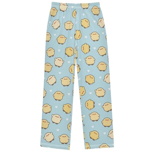 Boy's Lounge Pants Cute Chicken White Heart on Blue Kids Jogger Pants Elastic Waist Long Bottoms with Pockets 6-14Y