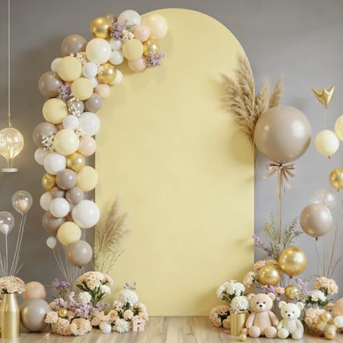 6.6FT Beige Arch Backdrop Cover - Polyester Fitted Wedding Arch Stand Covers Round Top Chiara Arch Backdrop Cover for Birthday Party Banquet Photo Background Decoration