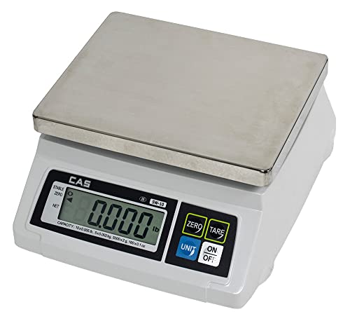 CAS SW-1 Kitchen Portion Scale - 20lb Capacity NTEP Certified Compact, Commercial Food Scale - Water Resistant and Battery Operated - Steel Platter and Adapter Included