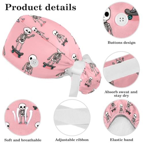 Image of Butterfly Scrub Cap Women with Ponytail & Buttons Adjustable Surgical Nurse Hat with Cotton Sweatband for Long Hair