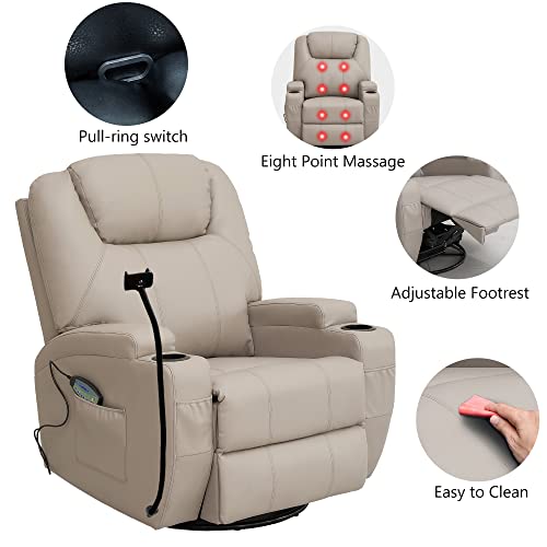 Gnmlp2020 Swivel Rocker Recliner Chair With 360° Swivel, Breathable Air Leather Rocker Recliner With Massage Function, Side Pockets And 2 Cup Holders, Suitable For Living Room, Bedroom - Grey #TOP3