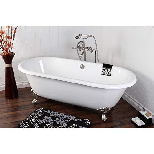 Kingston Brass Aqua Eden Vctnd663013Nb8 Cast Iron Double Ended Clawfoot Bathtub With Brushed Nickel Feet Without Faucet-Drillings, 66-Inch, White #TOP4