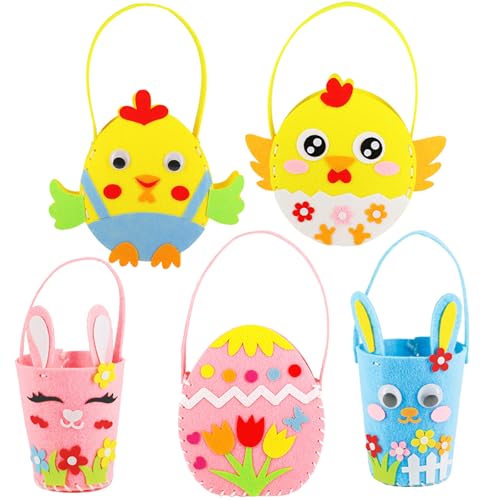 HERZONE Lot de 5 paniers de Pâques en feutre pour enfants - Pour Pâques - Panier de Pâques - En feutre - À remplir - Pour cadeaux de Pâques (A)
