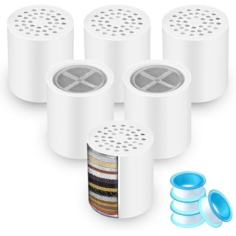 Enhon 6 Pack 20 Stage Shower Filter Replacement Cartridge, Shower Head Filter Refill for Hard Water to Remove Chlorine Fluoride Heavy Metal, High Output Bath Filter Cartridges for Skin Hair Healthy Cover
