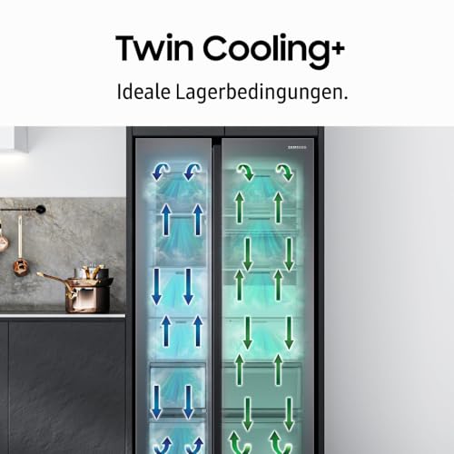 Samsung French-Door-Kühlschrank mit Gefrierfach, 178 cm, 495 l, WiFi & SmartThings AI Energy Mode, Twin Cooling+, Auto Ice Maker, No Frost+, Premium Black Steel, RF50C530EB1/EF