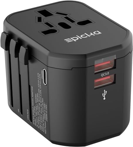 EPICKA Universal Travel Adapter, International Plug Adapter with 2 USB-A & 1 USB-C Ports, Travel Power Adapter Worldwide, All-in-One Wall Charger for USA EU UK AUS (TA-103PD, Black)