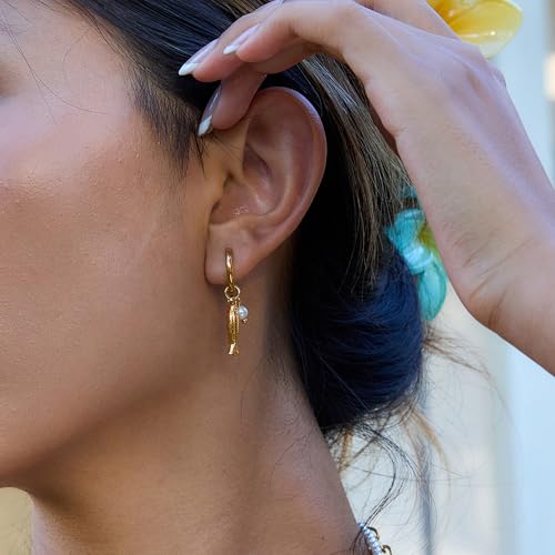 Beach Fish Earrings for Women - Boho Pearl Red Bead Fish Earrings, Bohemian Beach Jewelry | Ocean Waterproof Beachy Jewelry for Vacation3