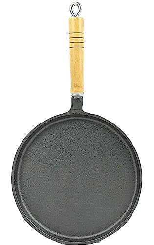 Sartén redonda de hierro fundido | Juego de sartenes antiadherentes de inducción presazonadas para todas las estufas | Utensilios de cocina con mango de madera