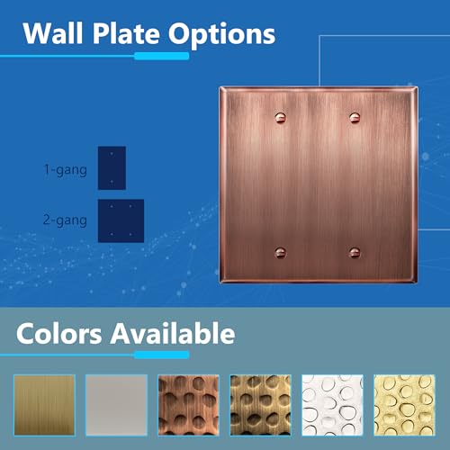Image of LIDER Blank Metal Wall Plate, Stainless Steel Blank Outlet Cover, Corrosion Resistant, Mid-Size 2-Gang 4.88 inch x 4.92 inch, 201 Stainless Steel, LMWP-02M-AC, Antique Copper