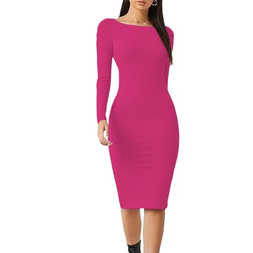 Prime fashions Women’s Long Sleeve Midi Maxi Summer Bodycon Dress Modern Pain and Multi-Purpose Dress (Hot Pink, S-M)