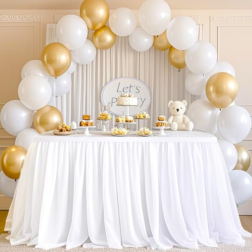 White Tulle Table Skirt for Rectangle Tables (6FT)