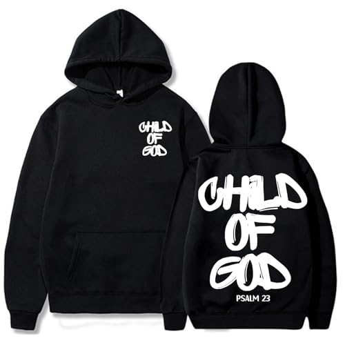 Image of TONGCHEN I Am A Child of God Hoodies for Women Christian Religious Hoodie Child of God Psalm 23 Pullover Sweatshirt (US, Alpha, Large, Regular, Regular, Black)