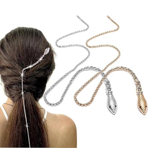 Rhinestone Hair Clips Snake Shape Tassel Hair Clips for Women Prom Adornments Headpieces Christmas Party Hair Accessories 2pcs Gold silver