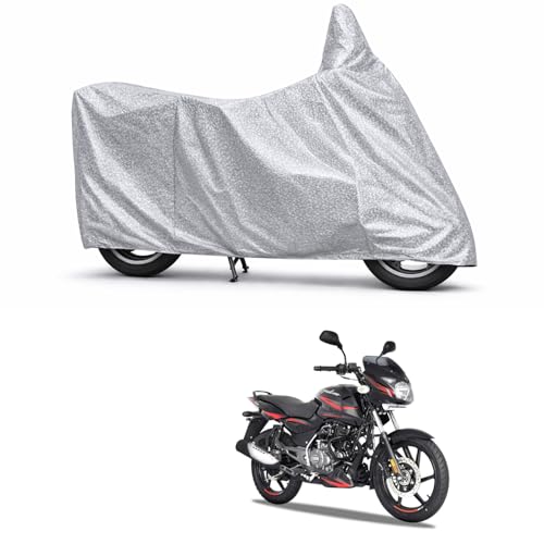 Image of 100% Waterproof Two Wheeler Body Cover Multi Layered Fabric Designed for Bajaj Pulsar 125 Neon | Belt Buckle Lock | Silver Mag