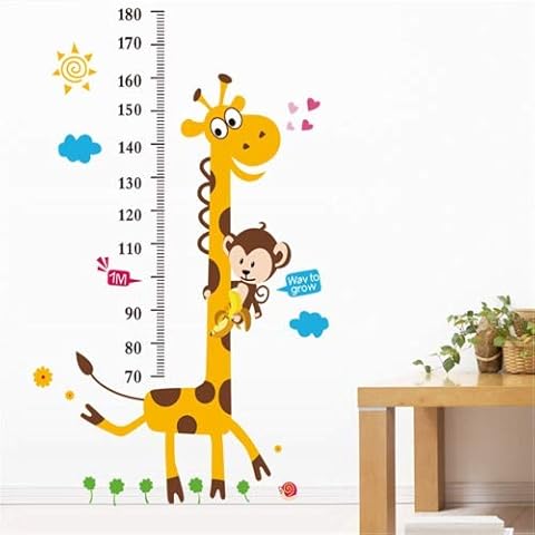 Height Chart wall Sticker Kid's Growth Chart wall decal Measure Wall Sticker Owl, Giraffe, Lion and Monkey Tree Vinyl Posters Removable for nursery Deoration (Giraffe Tree) Cover