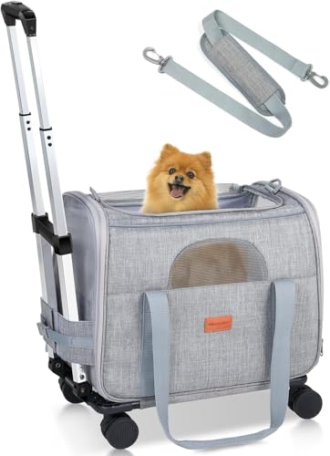 Morpilot Transportin Gatos Perros con Ruedas y Varilla Telescópica Bolsa Transporte de Viaje para Gatos Perro Plegable Carro con Ruedas Extraíbles