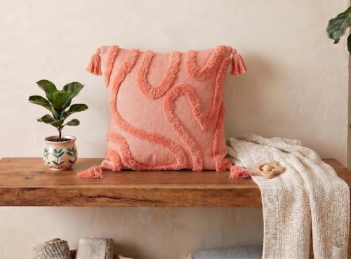Image of Furnistitchs Premium Decorative Throw Cushion Pillow Cover Boho Home Decor - Living Room Bedroom Couch Sofa Cushion Covers 16 inch x 16 inch (1, Peach Zigzag)