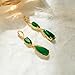 Vuskdtei18K Gold Plated Long Gemstone Green Jade Teardrop Waterdrop Swirl Symmetrical Dangle Earrings for Women, Hypoallergenic Cubic Zirconia Earrings, Elegant Chandelier Drop Earrings, Statement Jewelry Gifts Fashion (7507-Green)