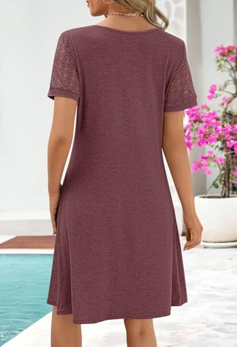 Image of MEROKEETY Women's Summer Short Lace Sleeve T Shirt Dress Casual Crew Neck Pleated Front Shift Dresses