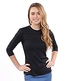 Kosher Casual Women's Modest Athletic Swim & Running/Exercise 3/4 Sleeve T-Shirt Medium Black