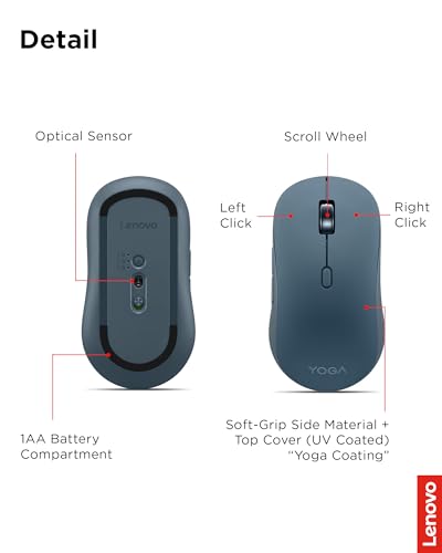 Image of Lenovo Yoga Bluetooth Silent Mouse, 3 Level DPI Adjustment, 36 Month Battery Life, Bluetooth 5.3, 3 Device Paring, Whisper Quiet, Programmable Buttons, Smooth Finish, Tidal Teal