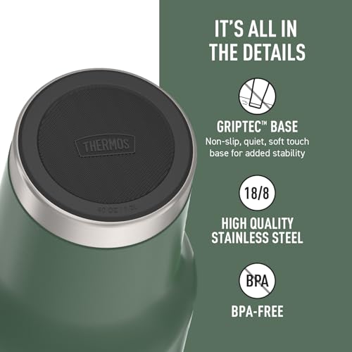 Image of THERMOS Stainless Steel Cup Holder Mug - 40 Ounce, Alpine Green - Insulated Tumbler with Lid and Straw, Plus Leak-Resistant Slide Lock