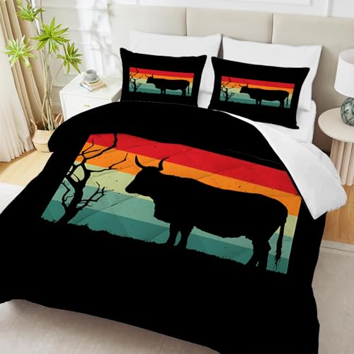PNHCL Buey Edredon Estampado 4 Estaciones, Animal Edredón Relleno Nórdico Cama 80/90, Arco Iris Edredones Reversible 155x220 cm para Infantil Decoracion Dormitorio, Negro