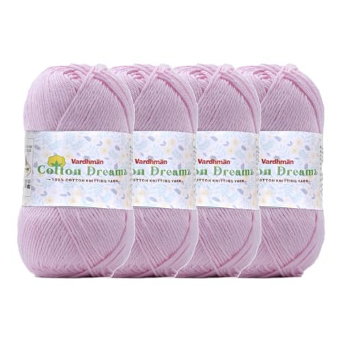 Image of Vardhman 100% Cotton Dreamz Light Weight Natural Thin Yarn | Pack-4 100g | Knitting & Crochet Projects | Soft Natural Yarn | Ideal for Garments, Summer Wear & Accessories | Baby Pink, CJL010 P4