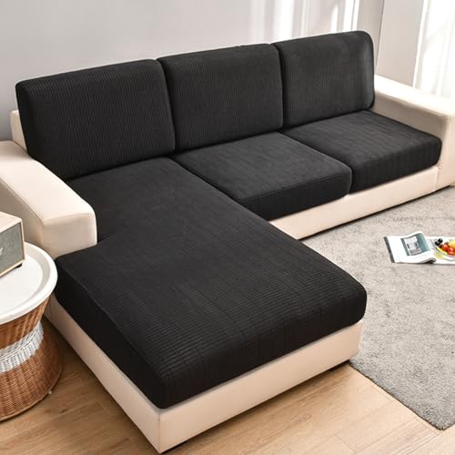 Sofa Seat Cushion Covers Replacement Back Pad Cover 1 2 3 4 Seater Stretch Couch Seat Slipcovers L U-Shaped Corner Sofa Chaise Longue Cushion Covers(Chaise Cover: L: 160-190cm- W: 90-110cm,Black)