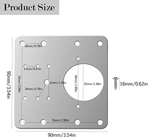 Hinge Repair Plate, 8Pcs Cabinet Hinge Repair Brackets Kitchen Cupboard Door Hinge Repair Plate Kit Concealed Hinge Mounting Plate Stainless Steel Flat Fixing Brace Brackets with Holes & 48Pcs Screws