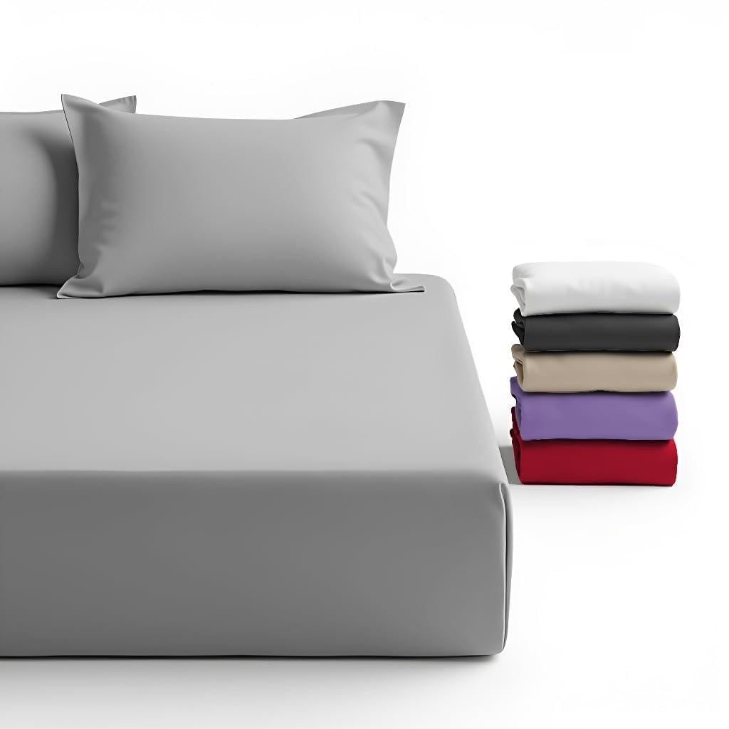 FNT 100% Brushed Microfiber Fitted Sheet, 40 cm Deep Pocket, Super Soft, Cozy, (1, Silver, King)