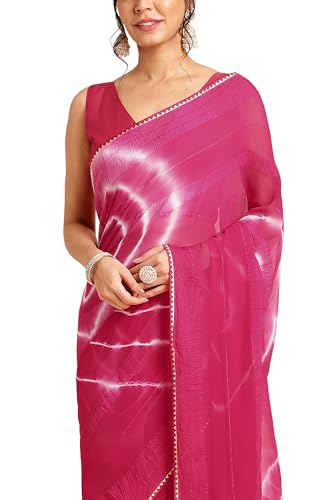 Image of MIRCHI FASHION Women Saree Shibori Print Chiffon | Elegant Festive and Functional Sari for All-Day Comfort with Matching Blouse