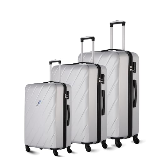 Image of CONWAY Aero 55cm 65cm 75cm Trolley Bag Set of 3, ABS Hard Shell Suitcase for Travel, TSA Lock - Silver