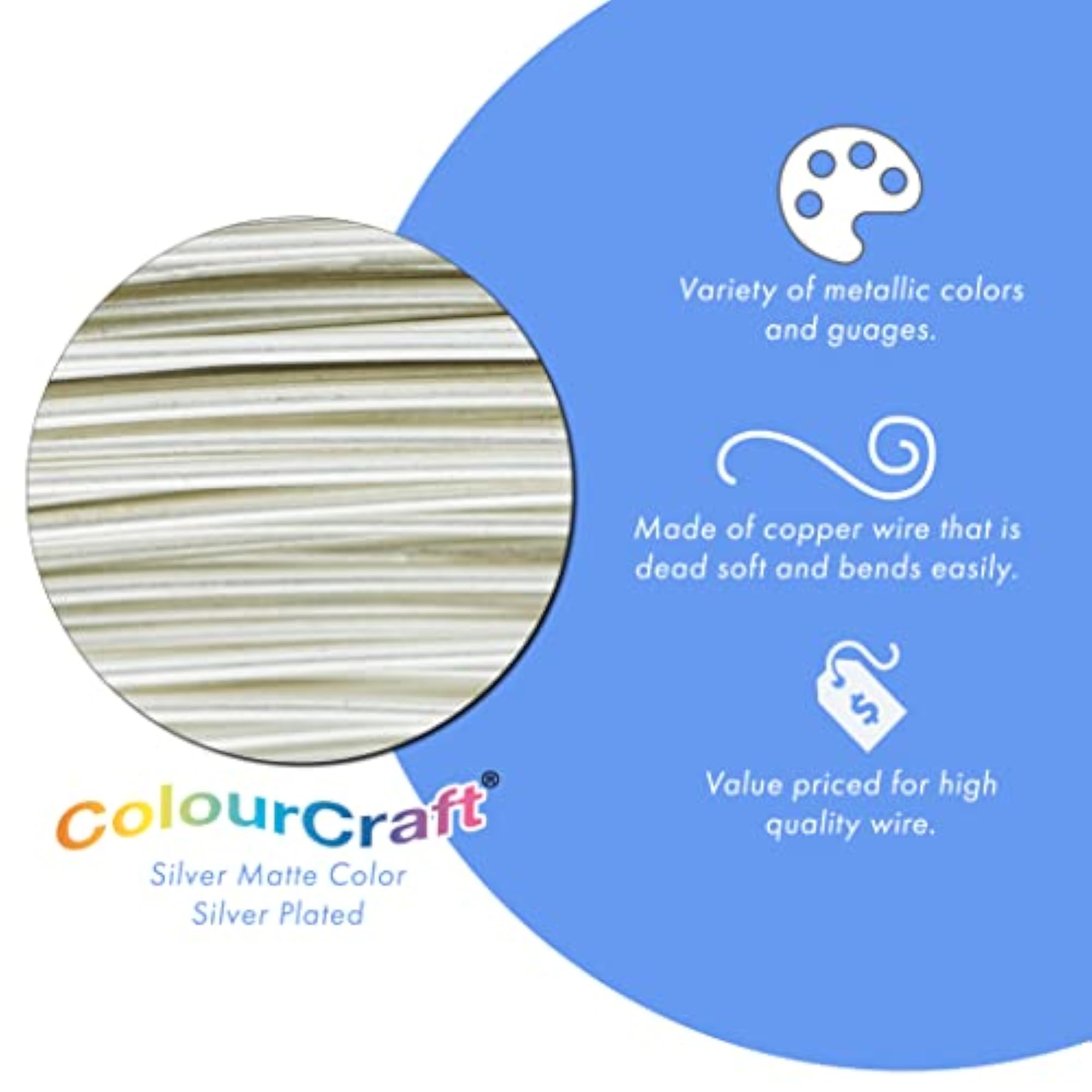 ColourCraft Wire, 26 Gauge, Silver Matte Color