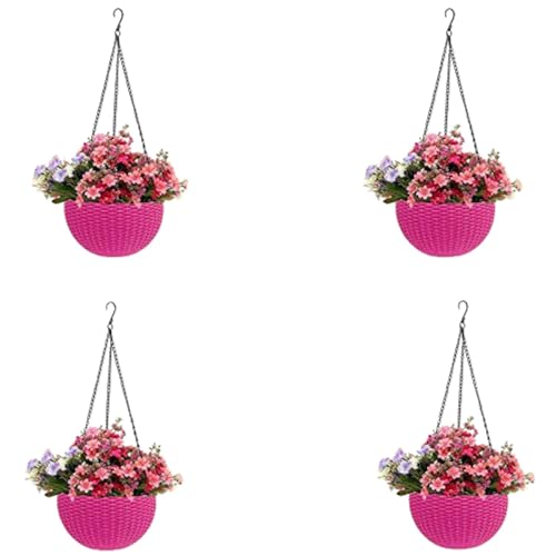Image of Go Hooked Pots | Plastic | Hanging Pot | Pink | Pot Diameter- 7.1 Inch | Pot Height-4.8 Inch | Pot Thickness-3 mm | Chain Length-13 inch Approx. | 3 Pieces