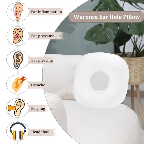 Image of Ear Piercing Pillow for Side Sleepers with Ear Hole, Donut Pillow for Ear with Silky Pillowcase for CNH and Ear Pain Inflammation Pressure Sores Piercing, Ear Guard Pillow (White)
