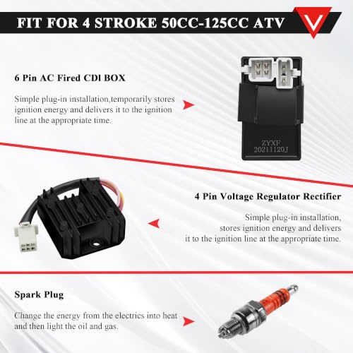 Image of PRO BAT ATV Quad Complete Electrics AC Wire Harness Kit with CG-8 Stator | 6-Pin AC CDI Multi-Functional ATV Switch Ignition Coil Solenoid Relay Spark Plug for 150cc 200cc 250cc 300cc Zongshen Lifan