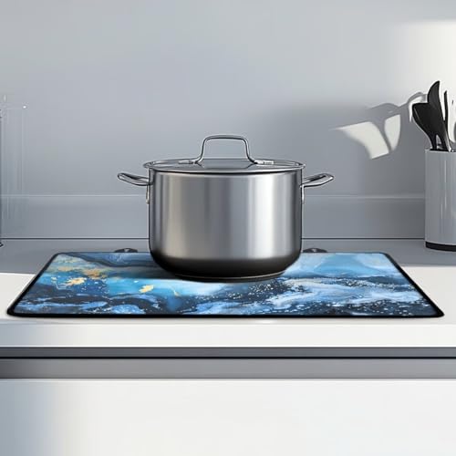 Image of Poceacles Ceramic Glass Stove Top Cover for Electric Stove, Non-slip Stove Mat Stovetop Protector Cover Multipurpose Desk Saver Pad for Counter Top, Blue Gold Marble