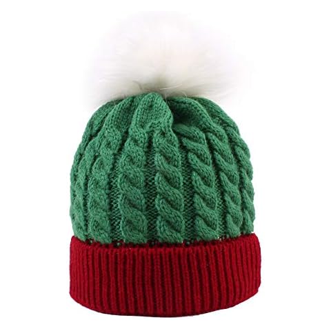 USJF Winter Baby Christmas Beanie Hat Warm Knitted Cap with Pom Pom for 0-3 Ages Child Cover