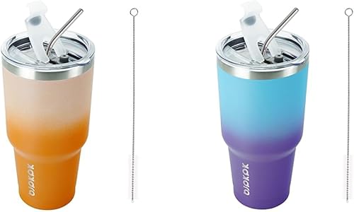 BJPKPK Juego de vasos de acero inoxidable de 30 onzas con aislamiento al vacío, taza de viaje de doble pared, taza de café y vaso de bloque de color