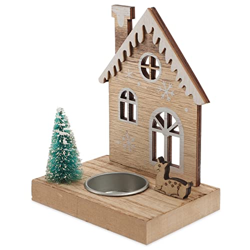 OUNONA Wooden Santa Claus Deer Christmas Candlestick Ornaments for Holiday Centerpiece