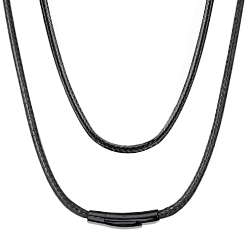 IOYYIO Durable 2/3/4/5MM Comfortable Braided Leather Chain Cord Necklace with Stainless Steel Clasp Versatile String Rope Necklace for Men/Women Waterproof Classic Black Chains Necklace for Pendants